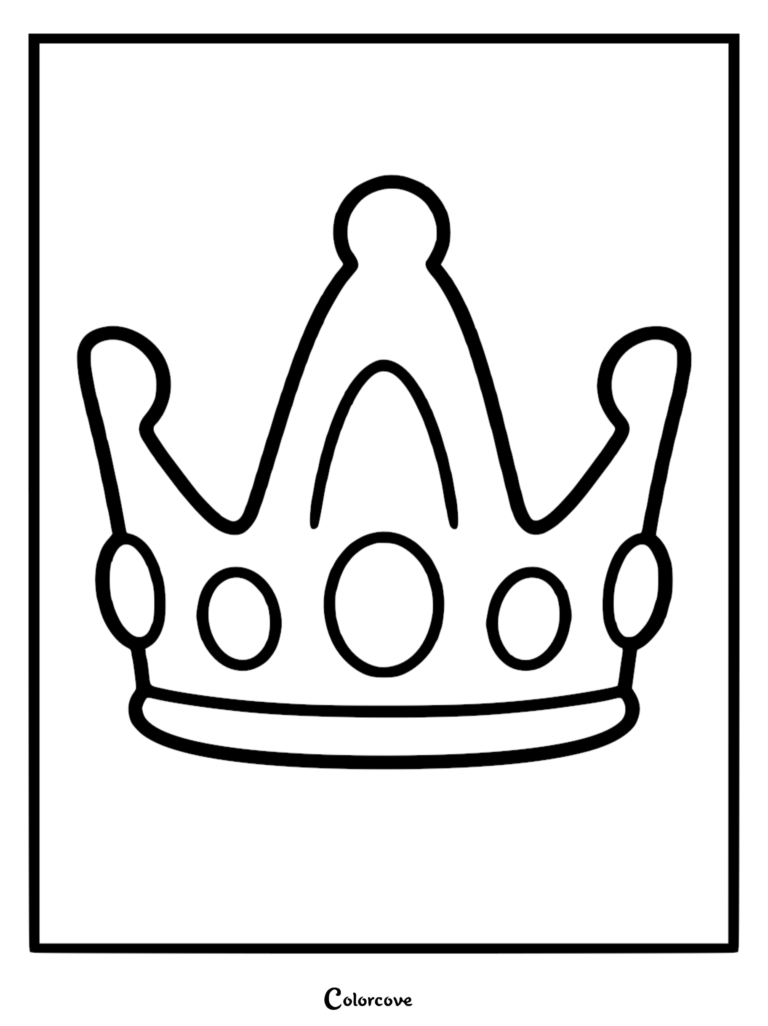 A simple royal crown coloring page featuring a three-pointed design with four oval jewels along the base.