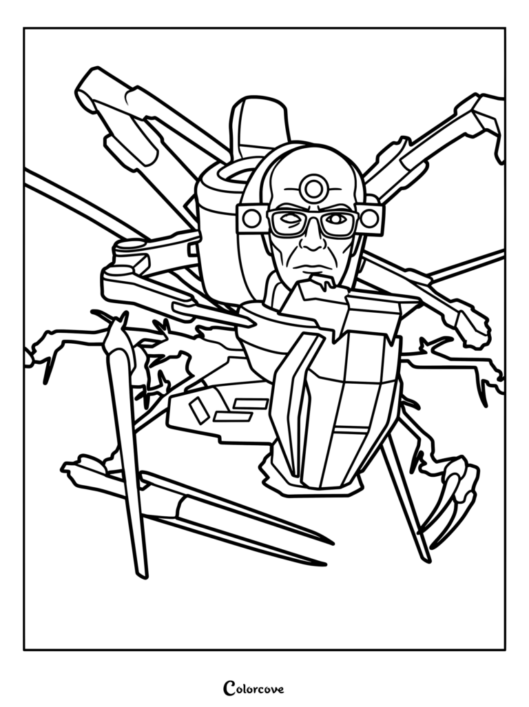 Isaac Kleiner as a Skibidi Toilet with mechanical spider legs in this printable coloring page.