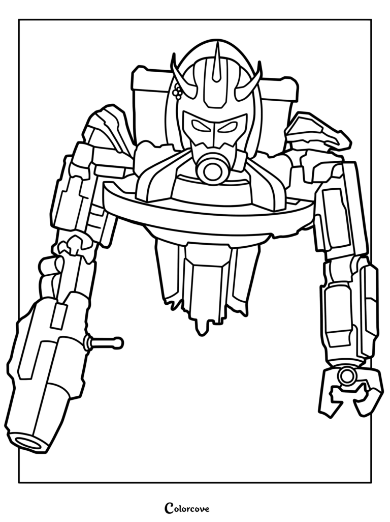 Juggernaut Astro Toilet with mechanical arms and cannon in a detailed line art coloring page.