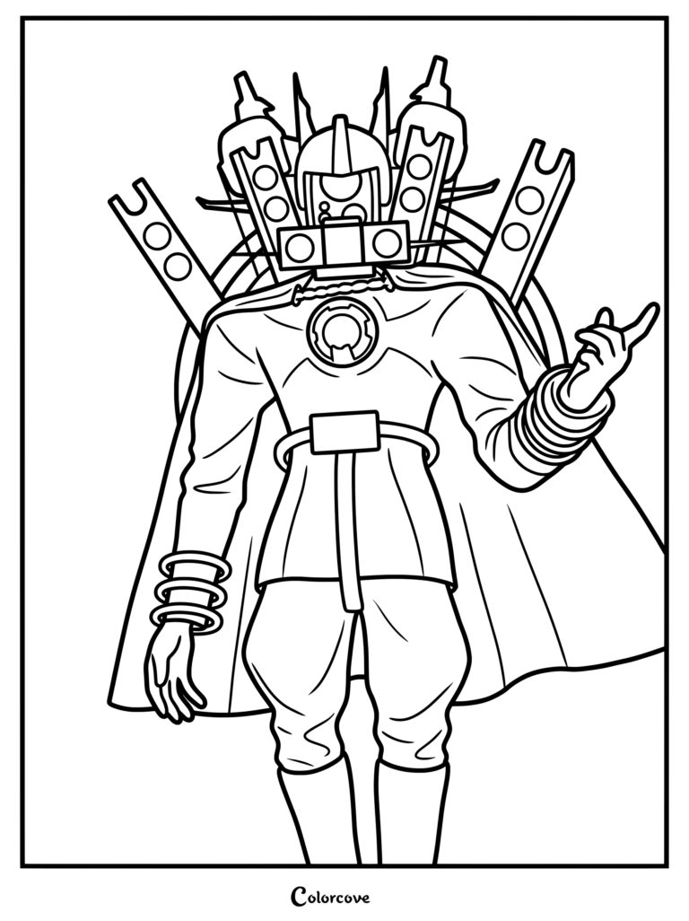 Titan Speakerman with speaker head and jetpack armor coloring page