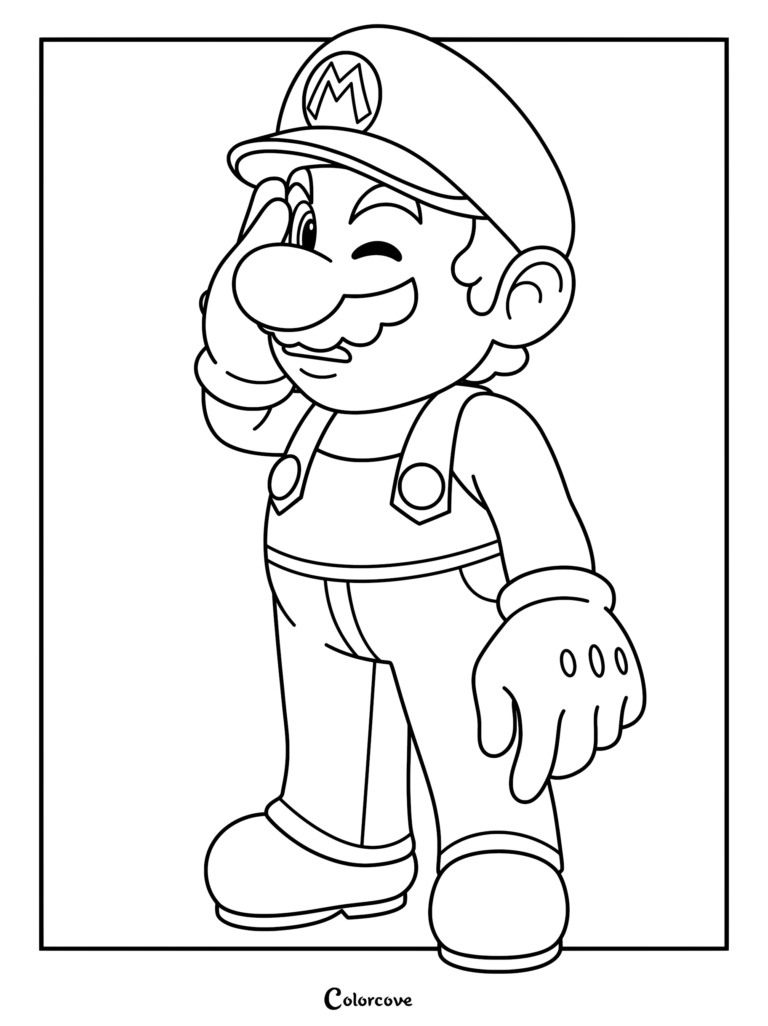 SuperMemeGuardian4 in his debut appearance, winking and saluting, featured in a clean line art coloring page.