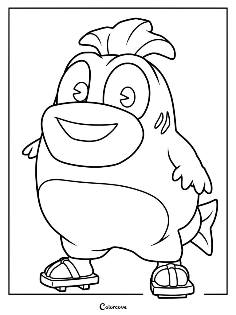 Boopkins from SMG4 standing and smiling in a simple line art coloring page style.