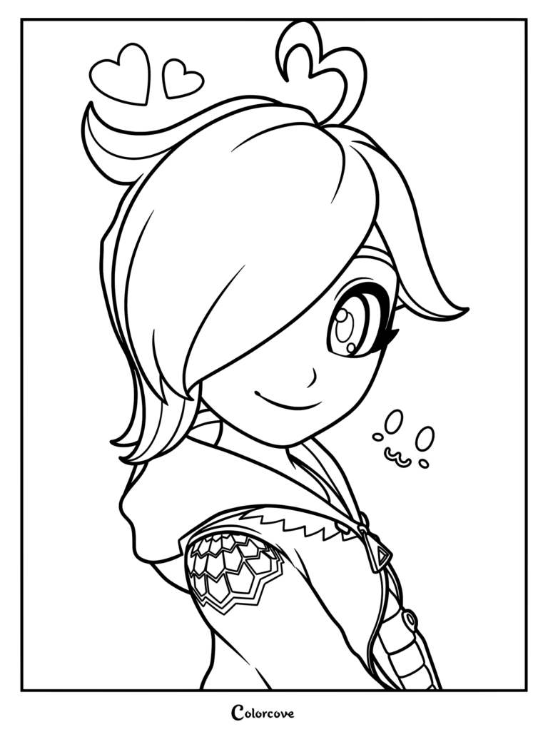 Tari from SMG4 with a heart ahoge and cute expression in this printable coloring page