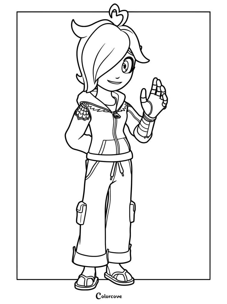 Tari from SMG4 wearing a hoodie and cargo pants in a printable coloring page line art style.