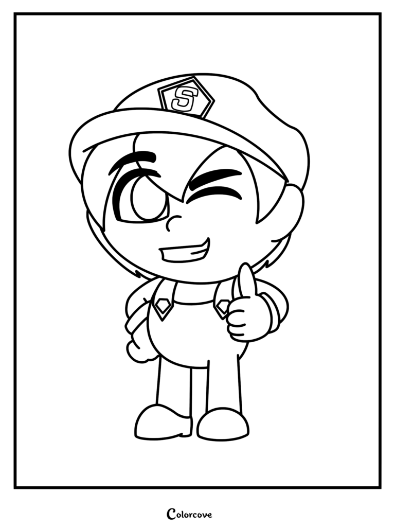 SMG4 character wearing a cap with an S emblem giving a thumbs up in this printable coloring page.