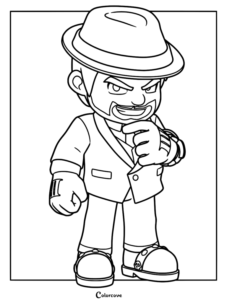 Mischievous SMG3 wearing a fedora and suit in this printable coloring page