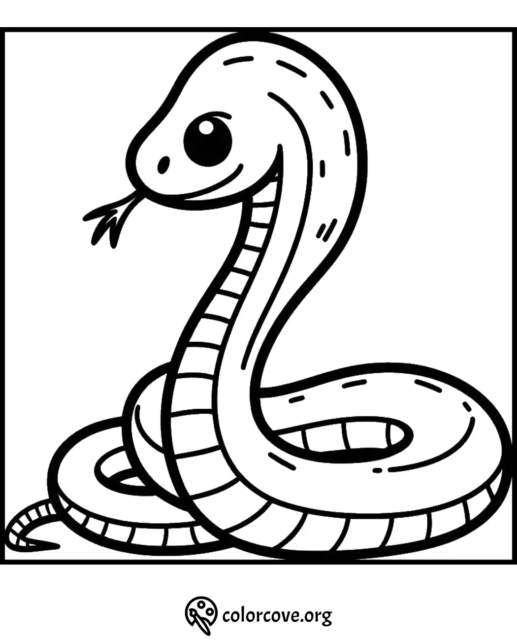 Cute snake coloring page for kids featuring a detailed and friendly cartoon snake. Printable activity from colorcove.org.