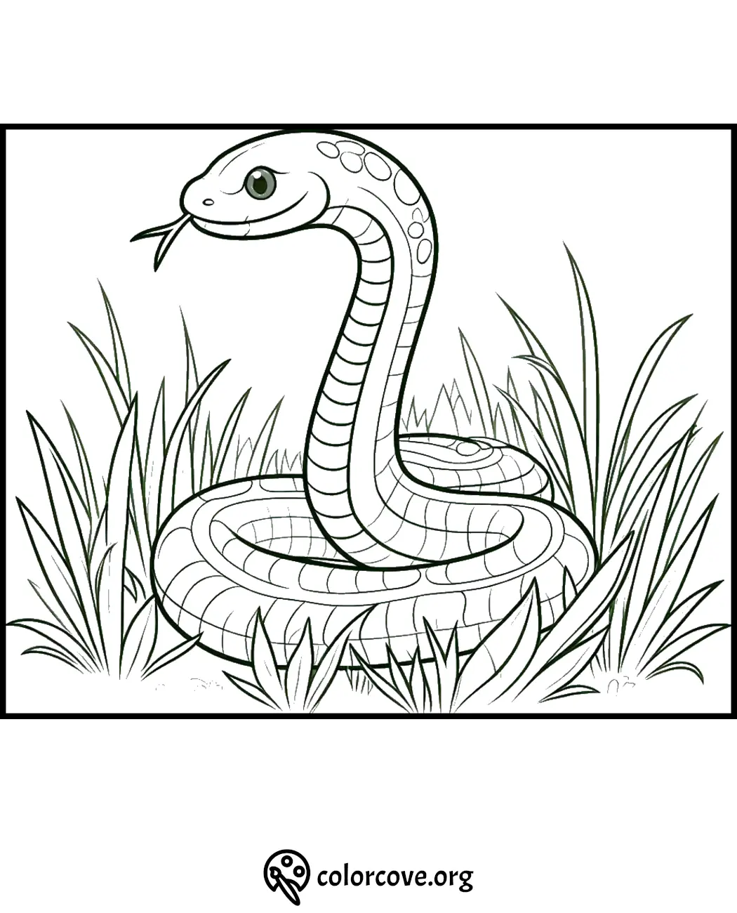 Snake Coloring Page - Coiled Snake in Grass | Kids Activity | Free Printables | Colorcove.org