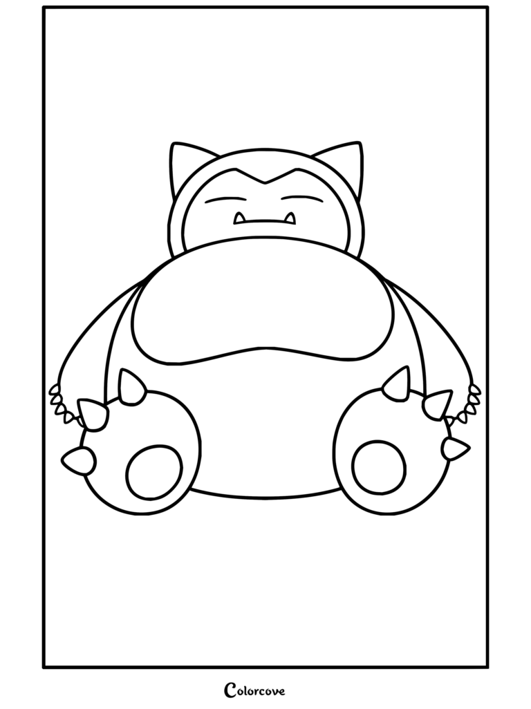 Coloriage de Ronflex vue de face montrant le Pokémon géant en train de faire la sieste