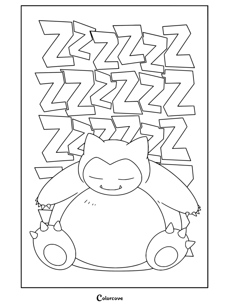 Coloriage de Ronflex dormant paisiblement avec un arrière-plan de lettres Z