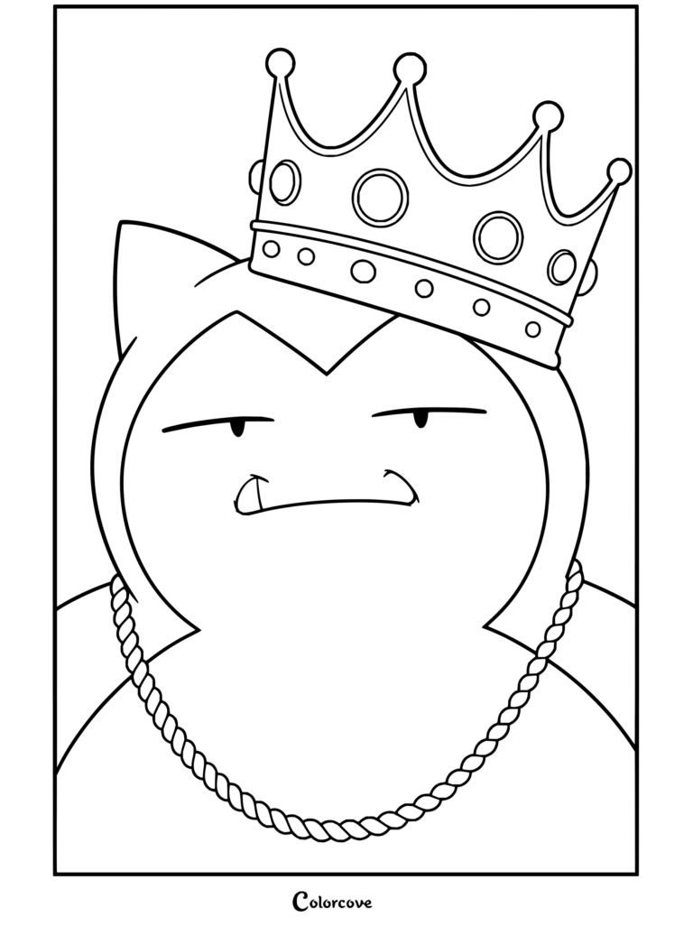 Coloriage de Ronflex portant une couronne royale sertie de joyaux et des chaînes en or