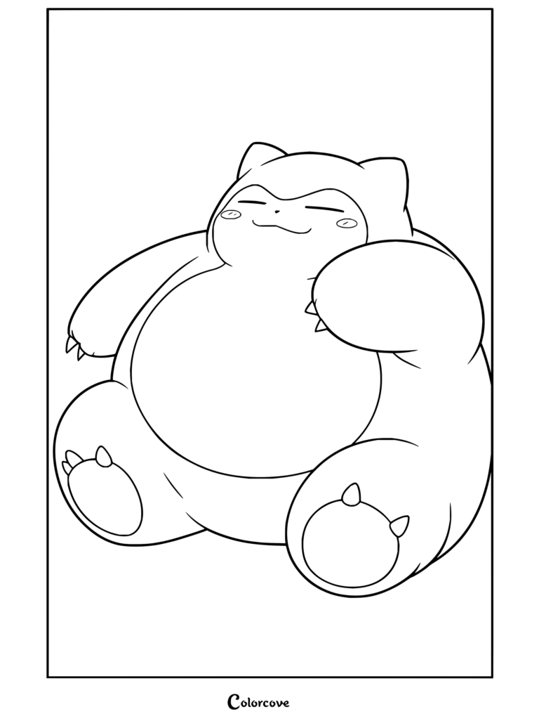 Coloriage de Ronflex mettant en scène le Pokémon qui se détend confortablement sur un canapé de salon