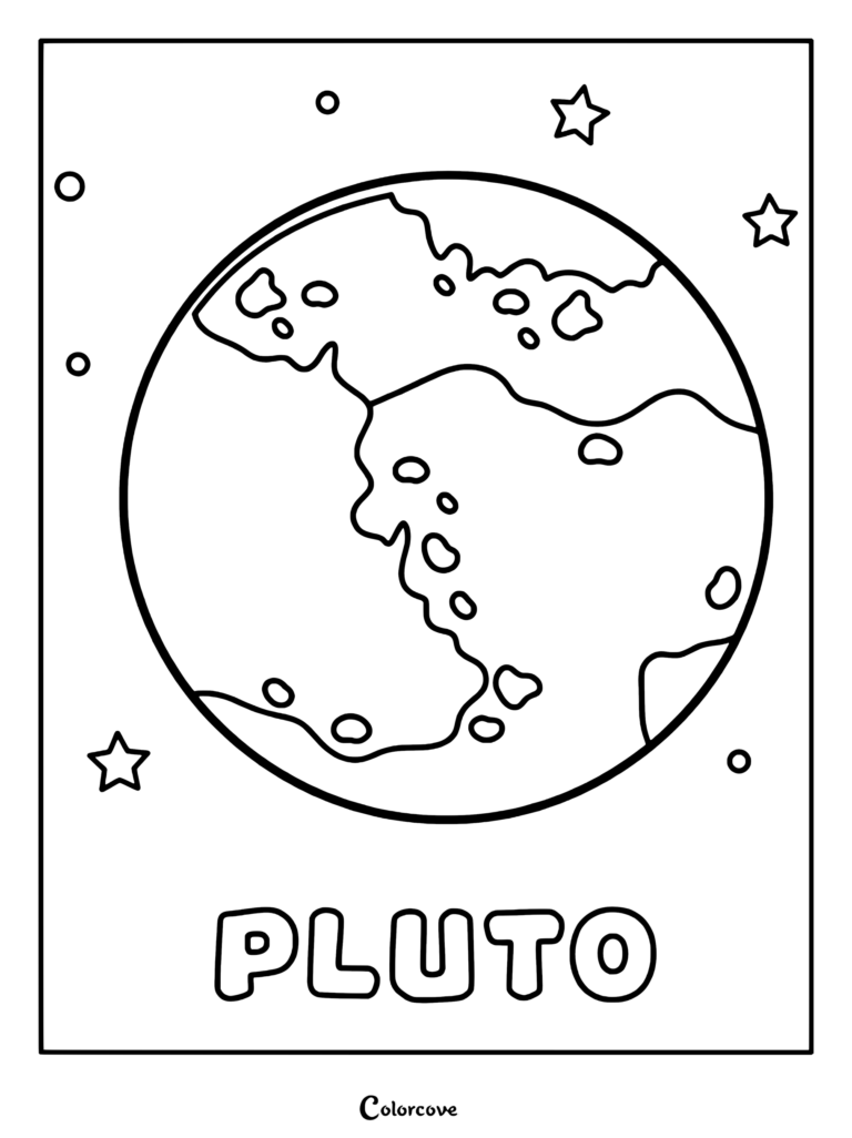 Página para colorear del planeta Pluton de la serie del Sistema Solar