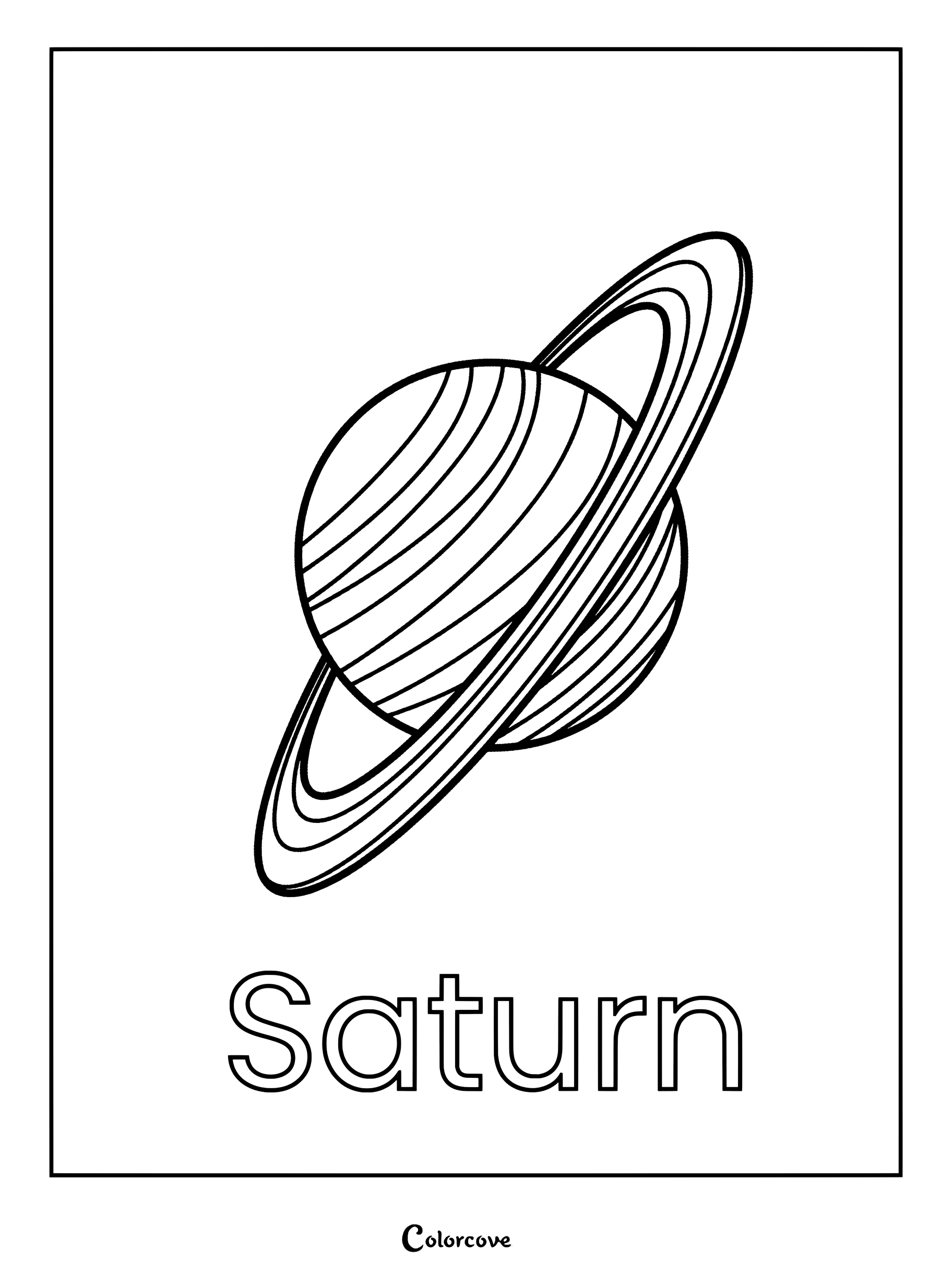 Coloriage de Saturne montrant la planete aux anneaux pour l'apprentissage du Systeme Solaire.