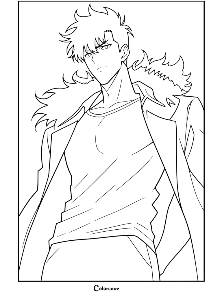 Sung Jinwoo coloring page from Solo Leveling
