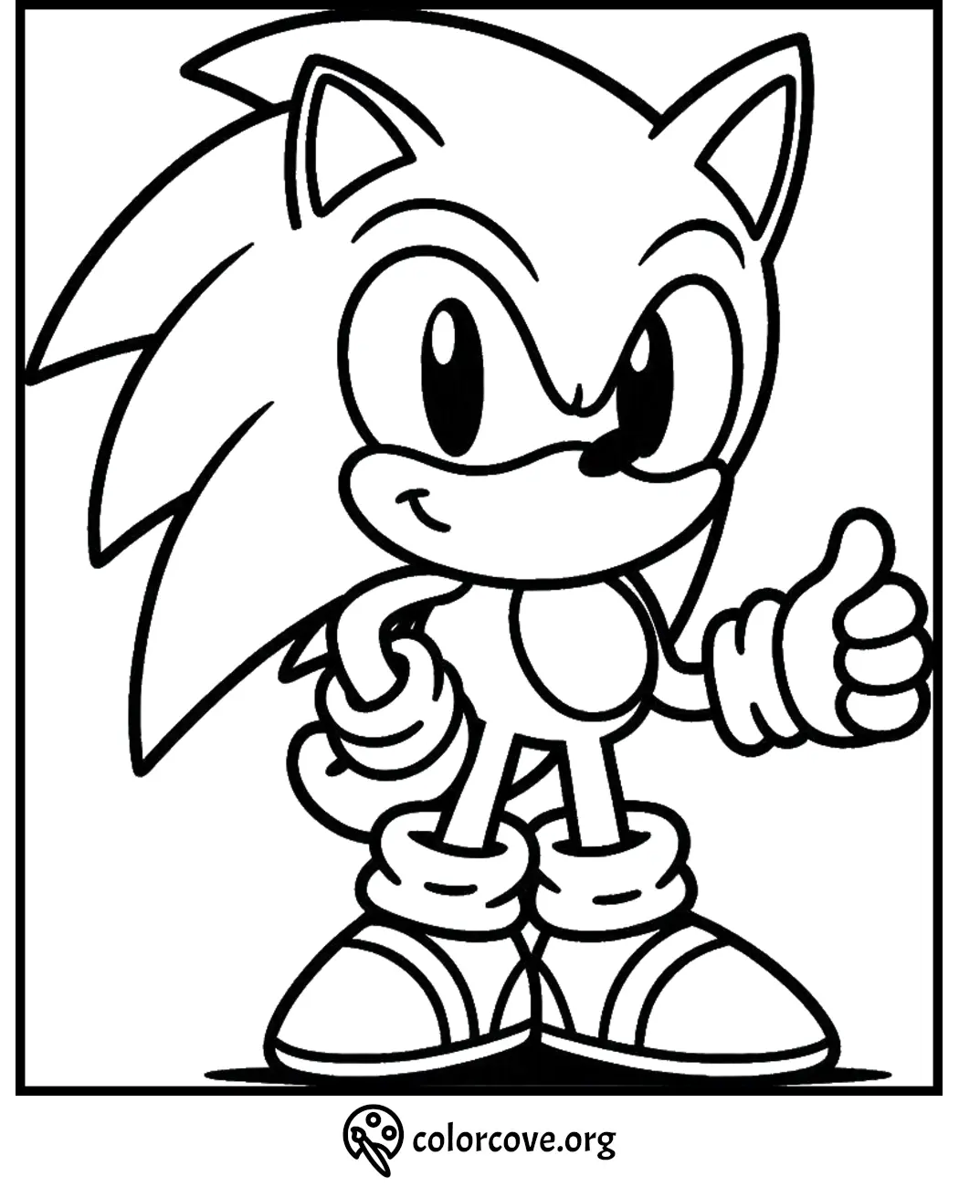 Printable coloring page of a popular cartoon character giving a thumbs up, available at colorcove.org.