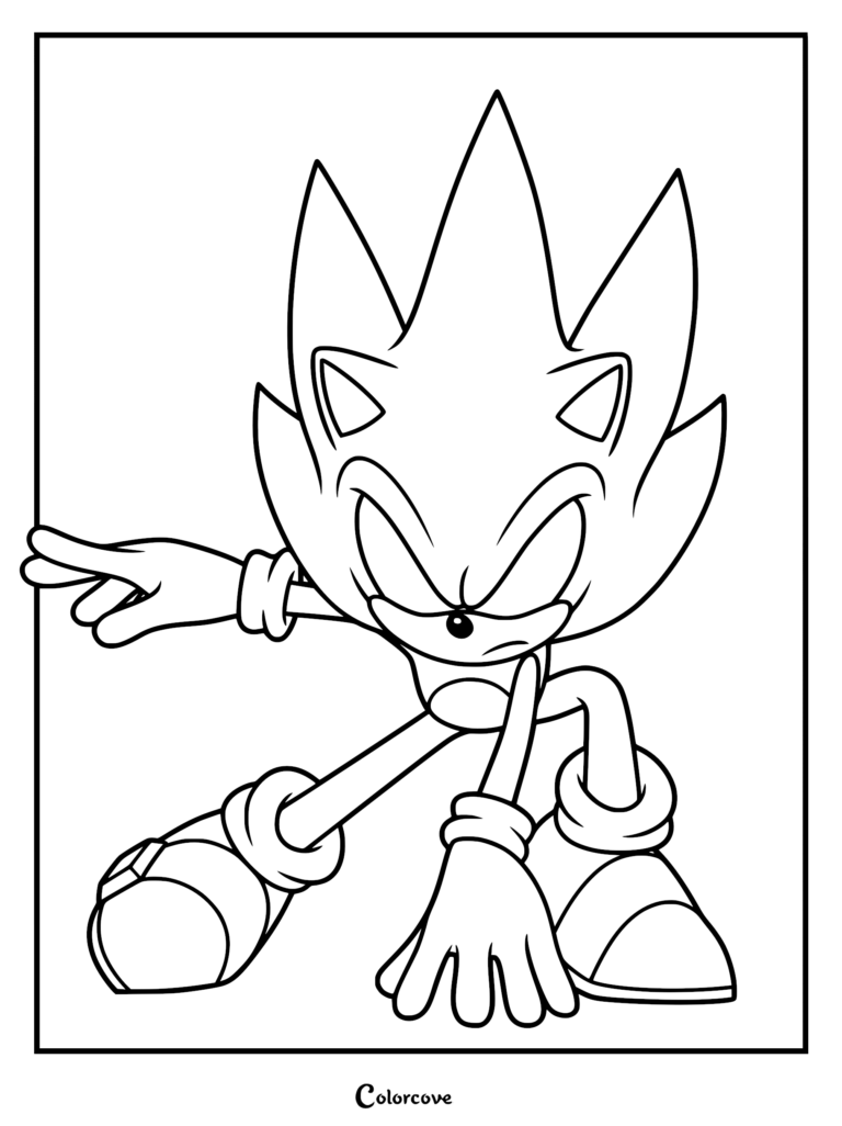 Dark Sonic in a dynamic crouching pose for a printable coloring page