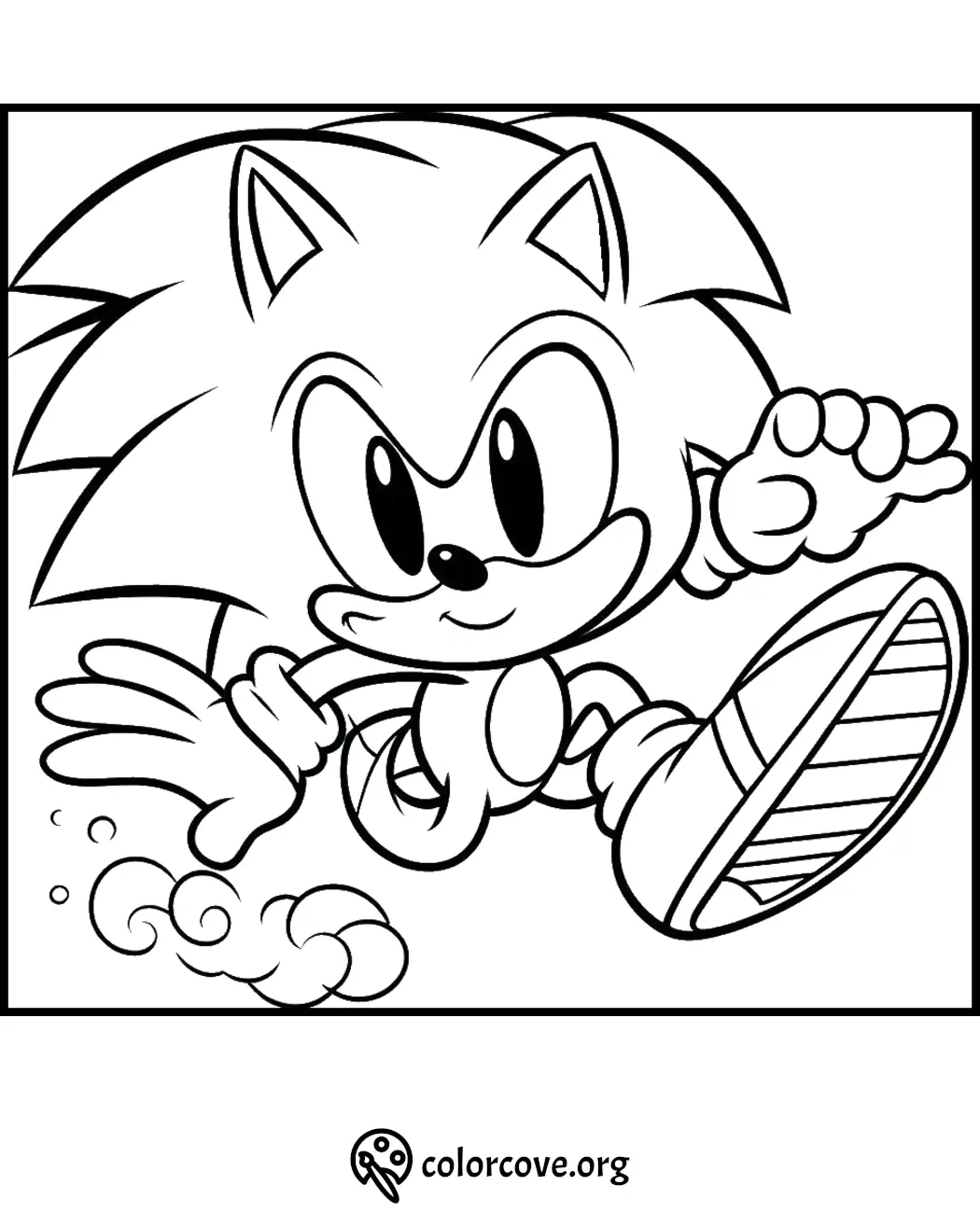 Sonic the Hedgehog coloring page with Sonic running enthusiastically, ready for you to print and color.