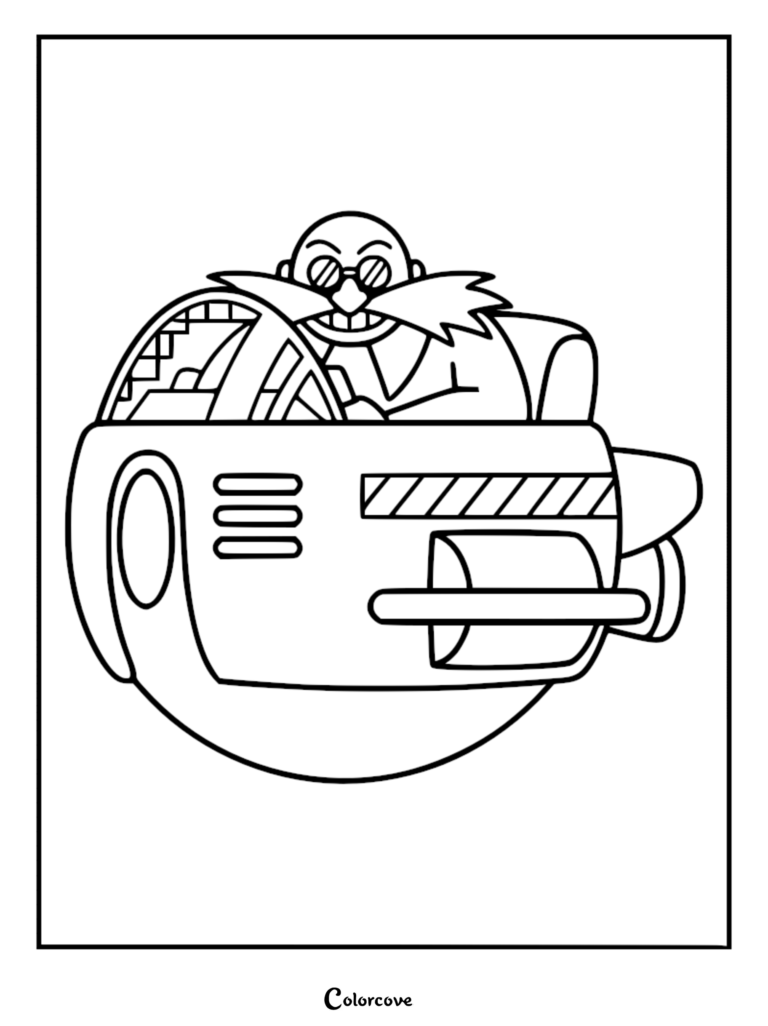 Dr. Eggman piloting his Egg Mobile in this printable coloring page.