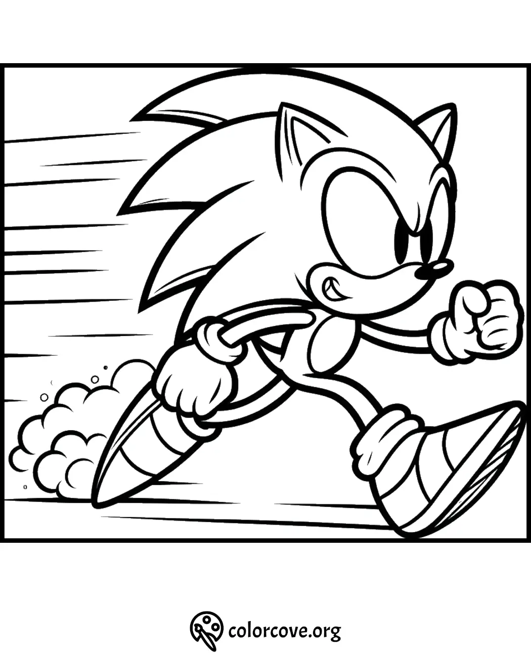 Coloring page of a speedy character running with determination for kids to color from colorcove.org