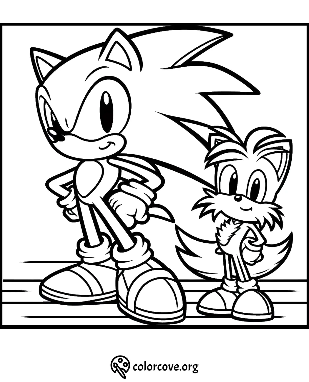 Coloring page of hedgehog and fox characters standing confidently. Ideal for kids fun coloring activities at colorcove.org.