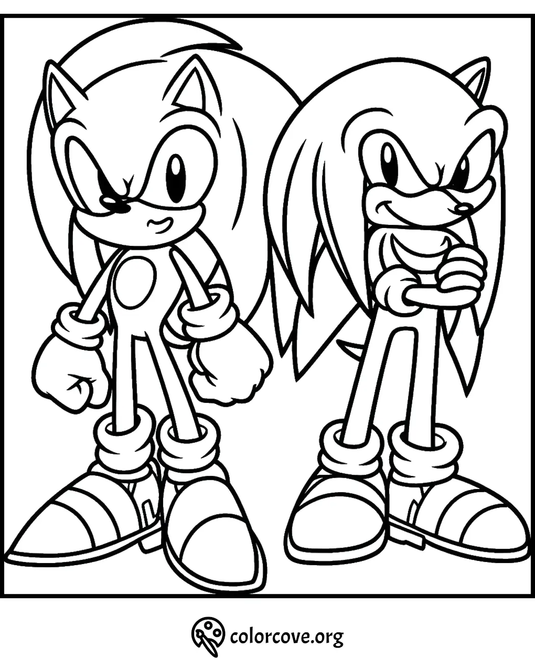 Sonic and Knuckles coloring page for kids. Download and print free printable cartoon character sheets at colorcove.org.