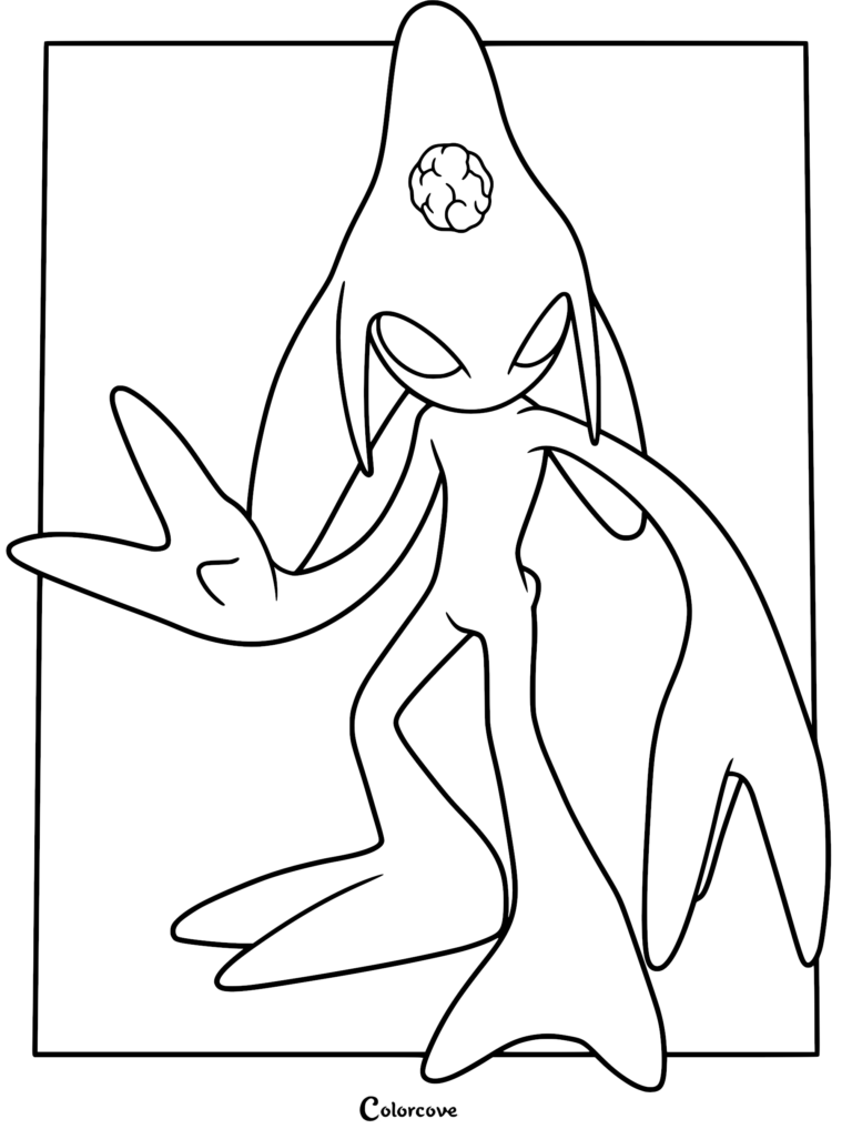 Perfect Chaos standing in a powerful pose with a brain-like gem on its head, featured in a detailed line art coloring page.