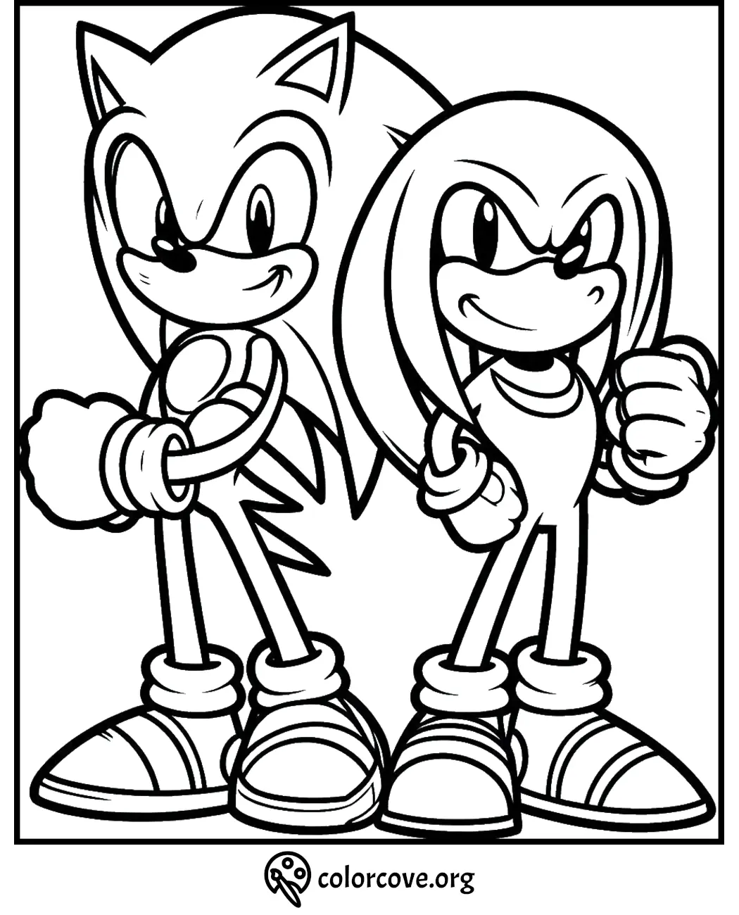 Coloring page featuring two popular animated characters standing confidently, ready to be filled with vibrant colors.