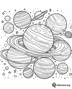 a coloring page of planets and stars