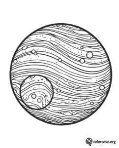 a black and white drawing of a planet