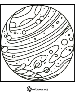 a black and white drawing of planets and stars