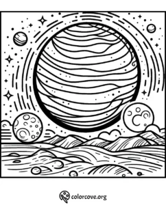 a black and white drawing of planets