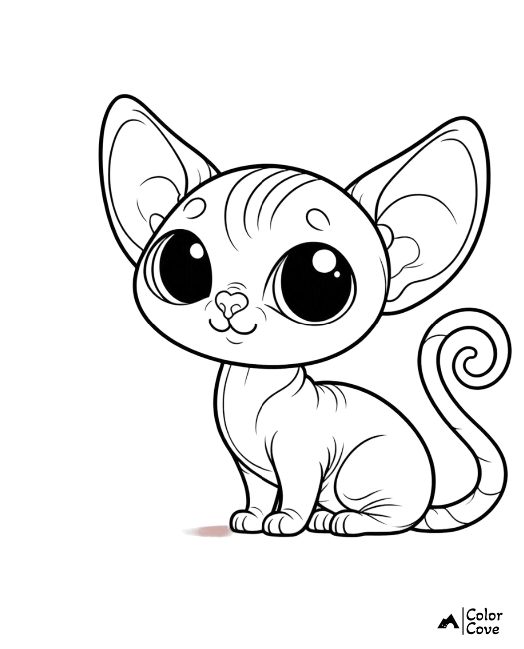 Cute cat with big eyes coloring page, perfect for kids. Printable and fun activity for children. By Color Cove.