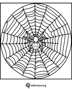 Spider web coloring page with intricate design for relaxation and creativity. Perfect for kids and adults.