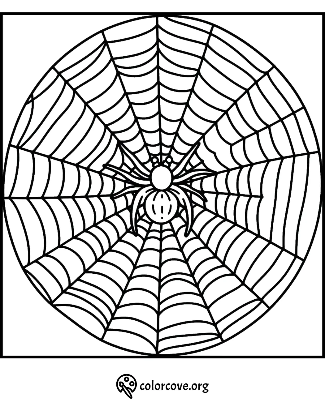 Spider web coloring page with intricate design for relaxation and creativity. Perfect for kids and adults.