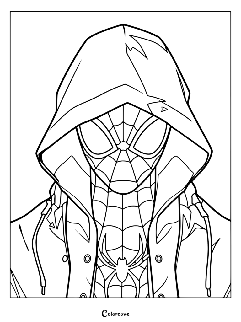 Miles Morales wearing a hooded jacket over his mask.