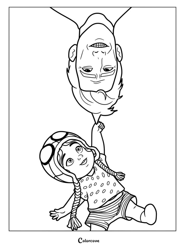 Coloriage de Peter B. Parker et Mayday montrant Peter suspendu la tête en bas et jouant avec Mayday