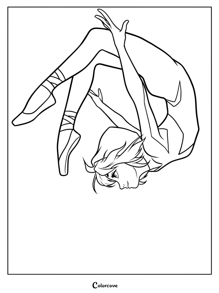 Gwen Stacy exécutant une gracieuse pose de ballet sur ses pointes, coloriage imprimable.