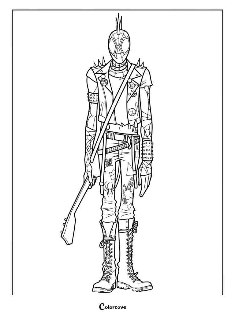 Coloriage de Spider-Punk avec une crête à piques et un gilet