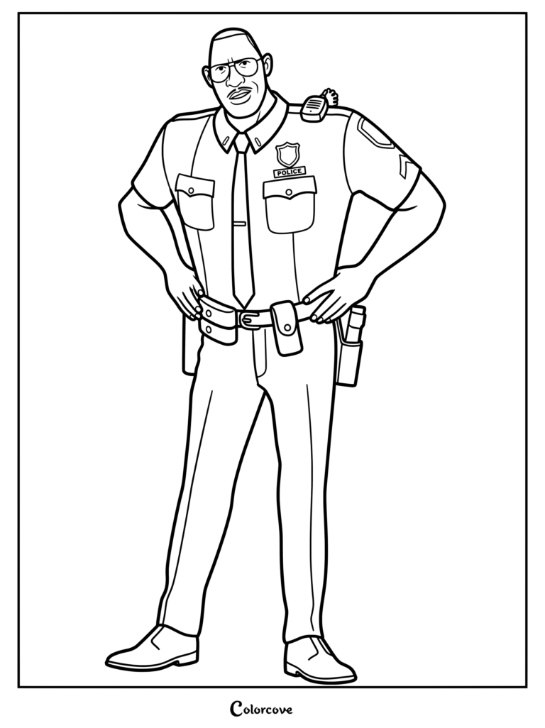 Coloriage de Jefferson Morales portant un uniforme de police et des lunettes