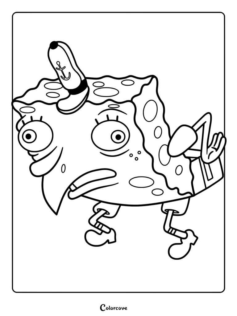 Coloriage du meme de Bob l'éponge moqueur penché en avant