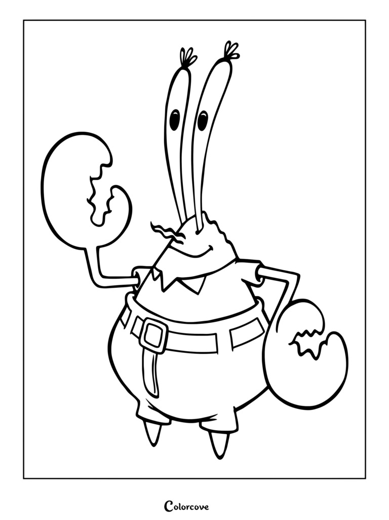 Coloriage à imprimer du Capitaine Krabs souriant et levant sa pince