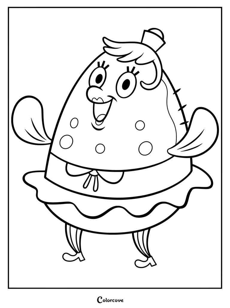 Coloriage de Madame Puff, le poisson-globe anthropomorphe et enseignante de l'école de conduite dans la série animée Bob l'éponge