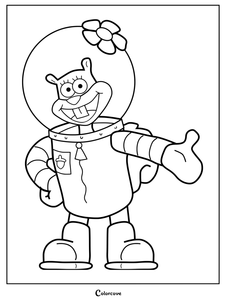 Coloriage de Sandy Écureuil, la brillante scientifique du Texas adepte du karaté vivant sous un dôme arboré dans Bob l'éponge