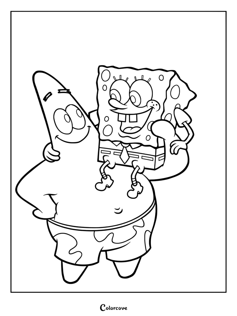 Coloriage de Bob l'éponge assis sur l'épaule de Patrick Étoile de mer