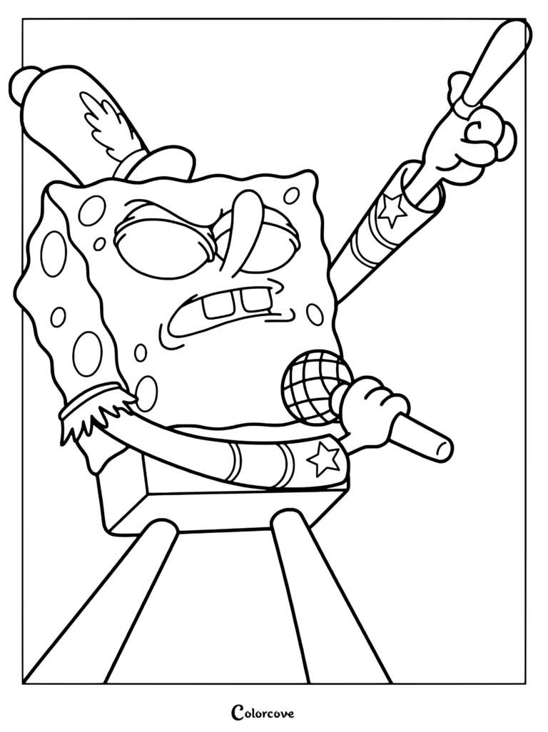 Coloriage de Bob l'éponge interprétant la ballade rock iconique Sweet Victory