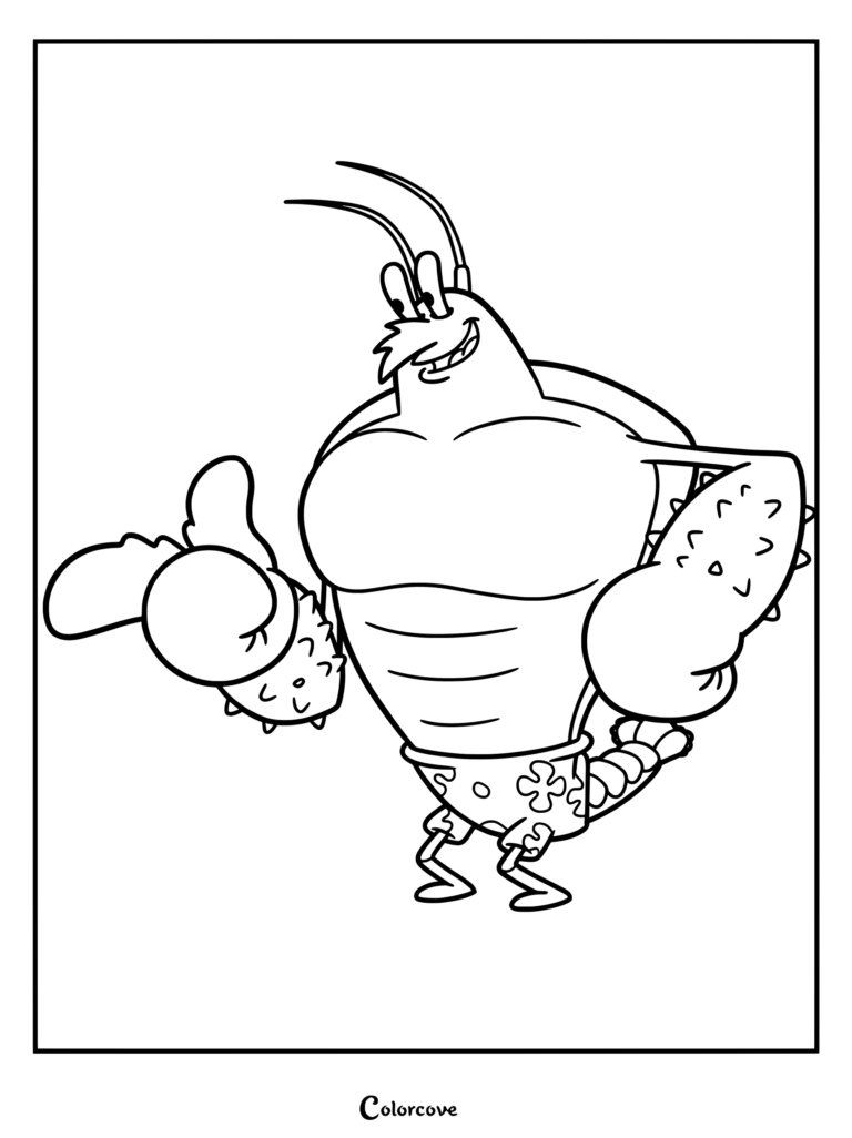 Coloriage de Larry le homard, le célèbre homard rouge très musclé de la série animée Bob l'éponge