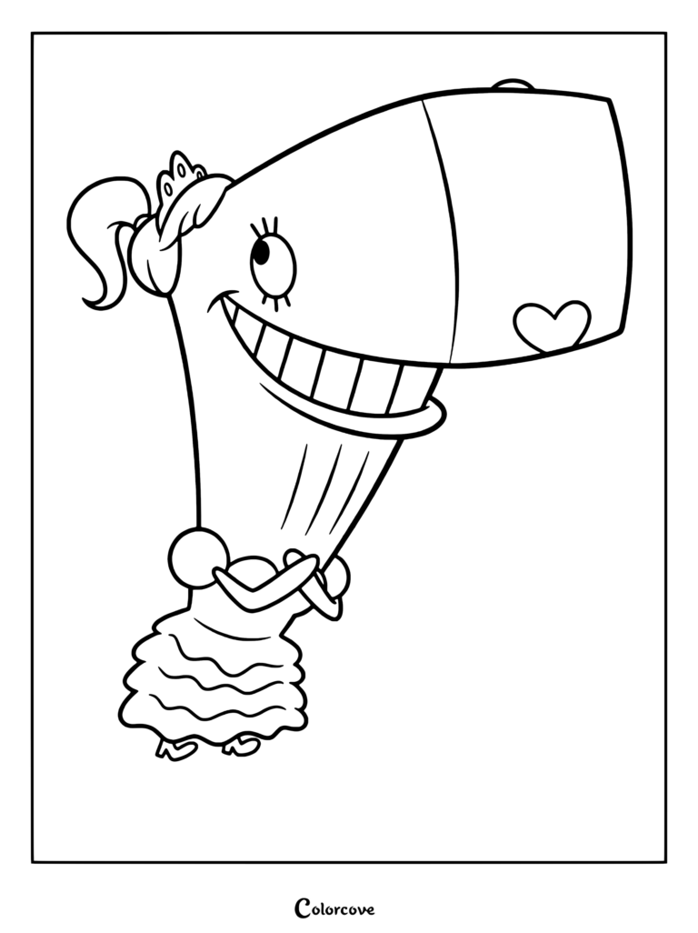 Coloriage de Pearl Krabs dans Bob l'éponge portant sa robe de bal bleue emblématique et son petit diadème