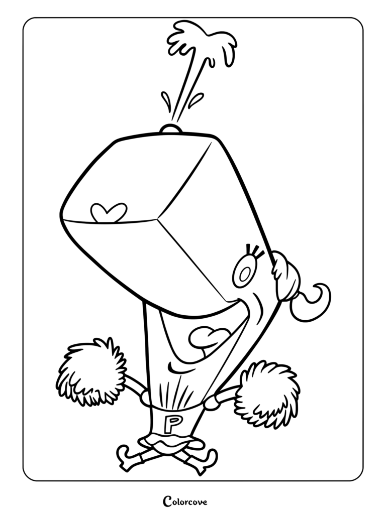 Coloriage de Pearl Krabs dans Bob l'éponge vêtue d'une tenue de pom-pom girl avec des pompons rouges