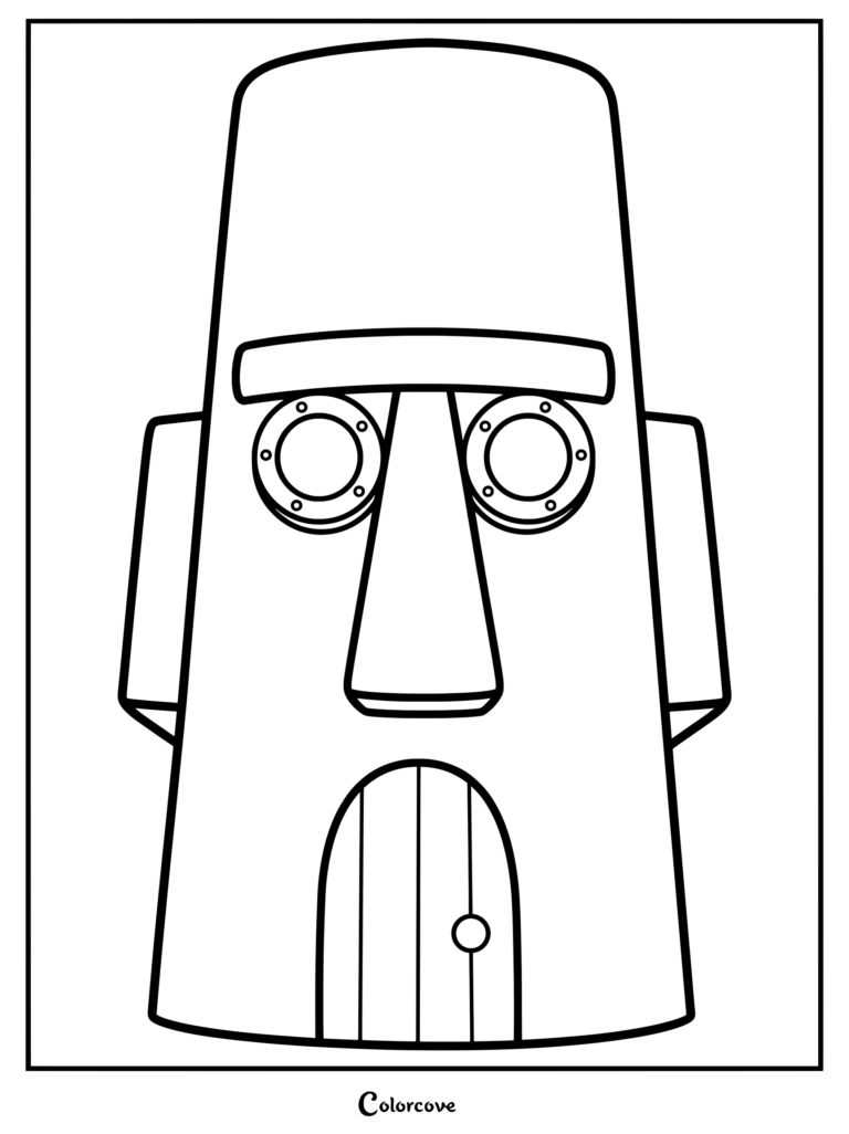 Coloriage de la maison de Carlo Tentacules dans Bob l'éponge, inspirée d'un moaï de l'île de Pâques